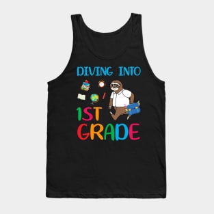 Diving Into 1st Grade Dabbing Sloth Back To School Tank Top